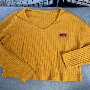 Mustard Yellow Ribbed V-Neck Sweater
